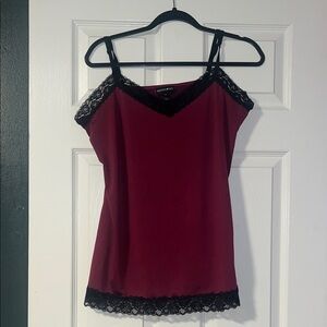 Fashion Bug Burgundy Camisole with Black Lace Trim